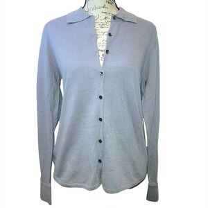 VTG 90s J.Jill Cardigan Sweater Button Collared Sz Small Medium Blue Gray